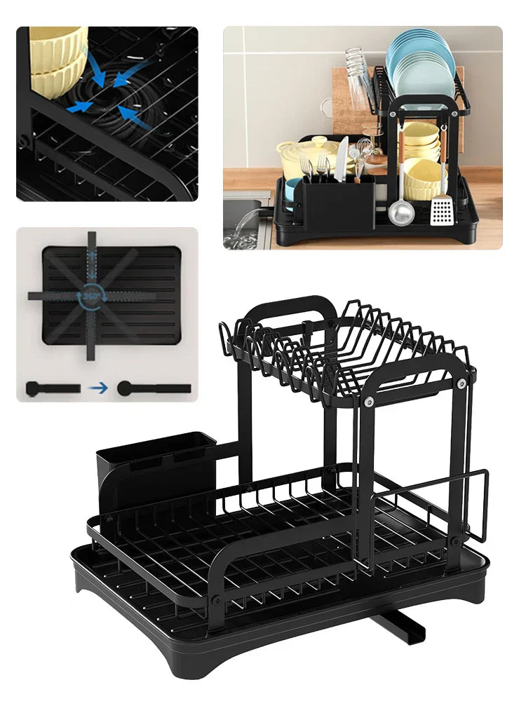 Royallure 2-Tier Diskställ med Rännkorg Kök Bänkskivor Skål Organisatör Carvallo