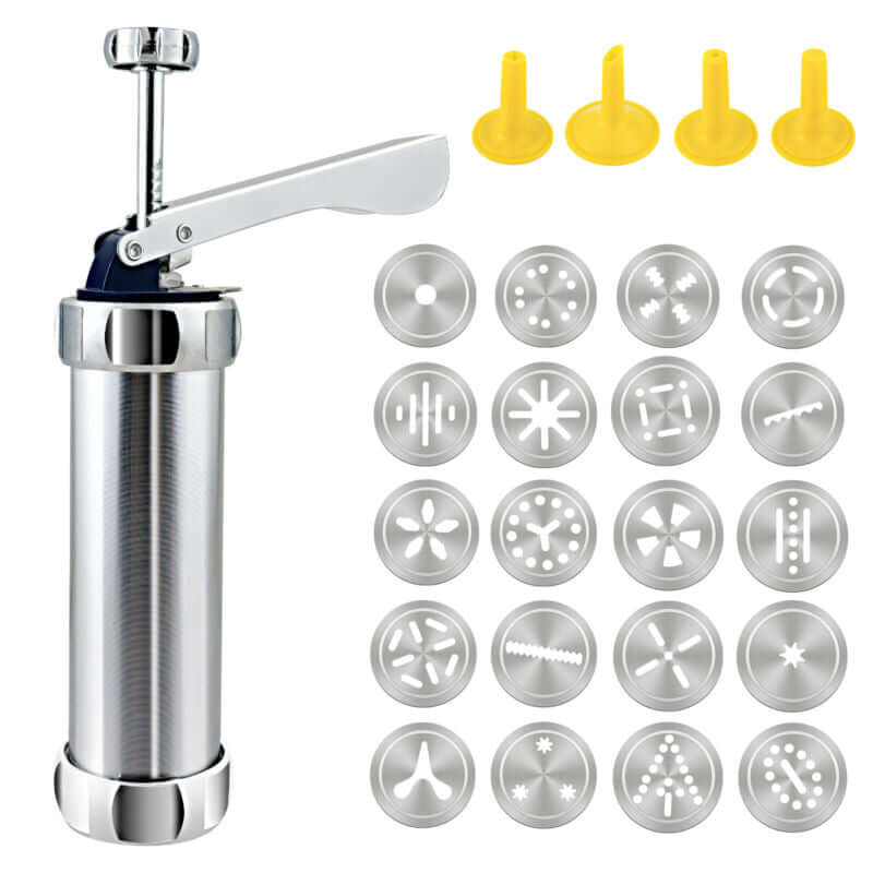 Royallure 25-delars kakpress-set – Aluminium, 20 skivor & 4 munstycken, lätt att använda Carvallo