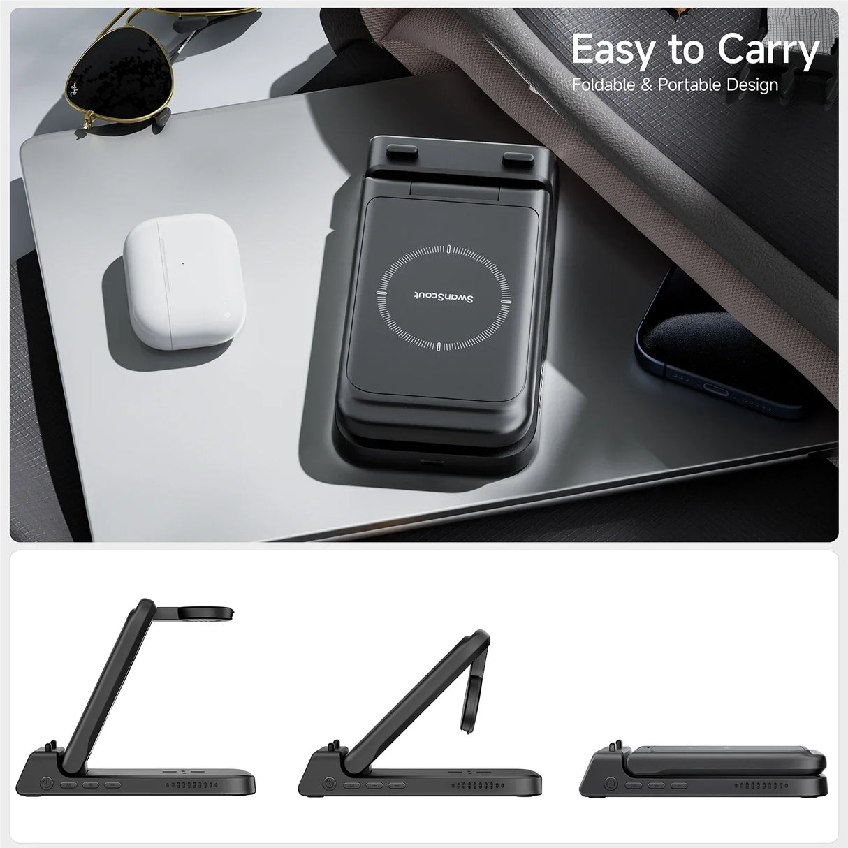 Royallure 3-i-1 Trådlös Laddstation – Snabbladdare för Telefon, Klocka & Hörlurar Carvallo