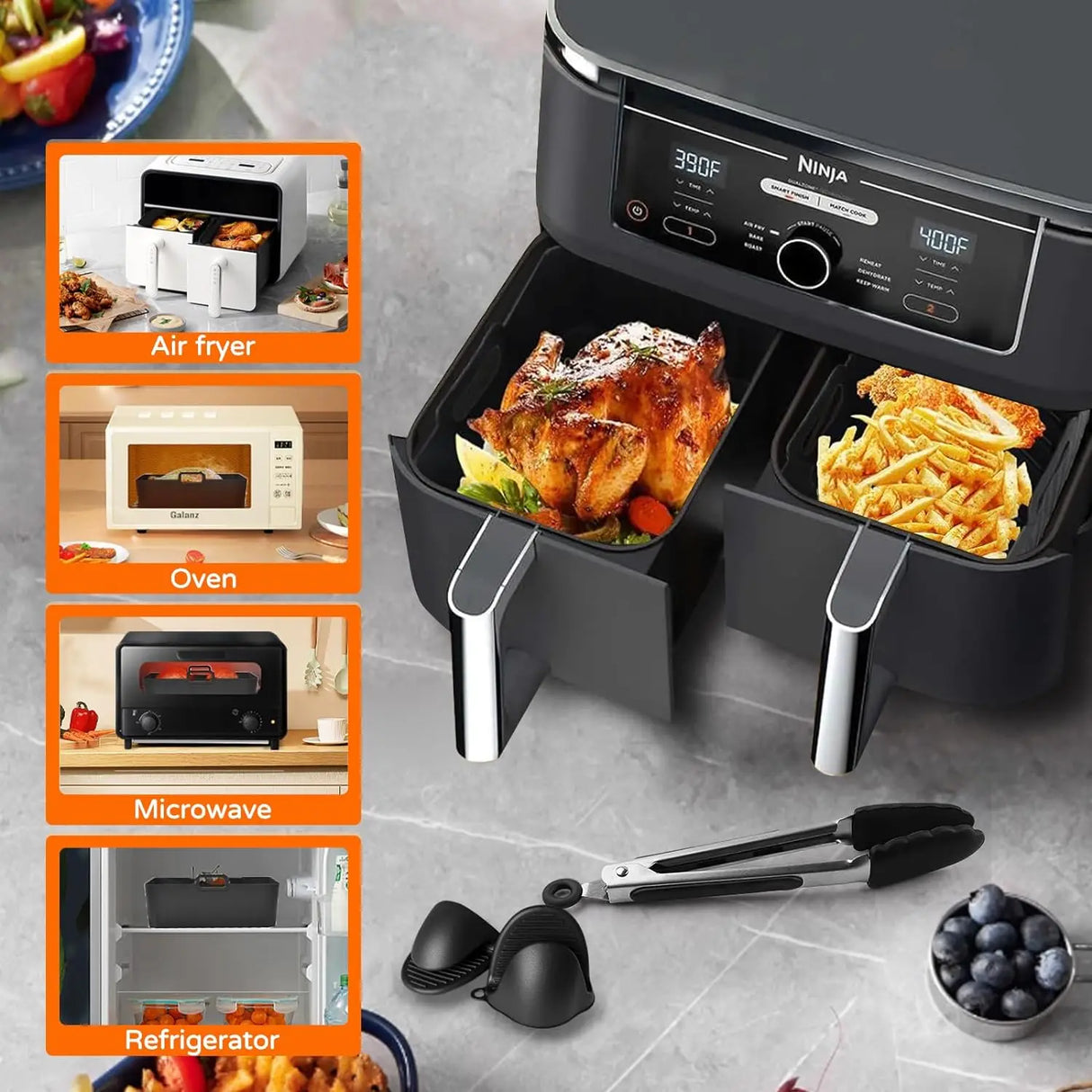 Royallure Air Fryer Tillbehör för Ninja Foodi Dual Zone AF300EU AF400EU 7.6–9.5L Carvallo