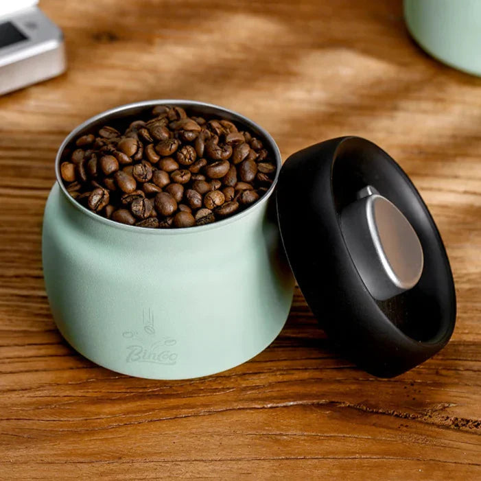 Royallure Kaffeebehållare i rostfritt stål med manuell vakuumlock för färska bönor Carvallo