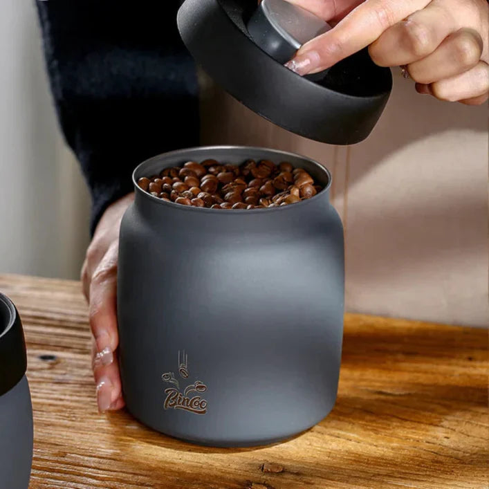 Royallure Kaffeebehållare i rostfritt stål med manuell vakuumlock för färska bönor Carvallo