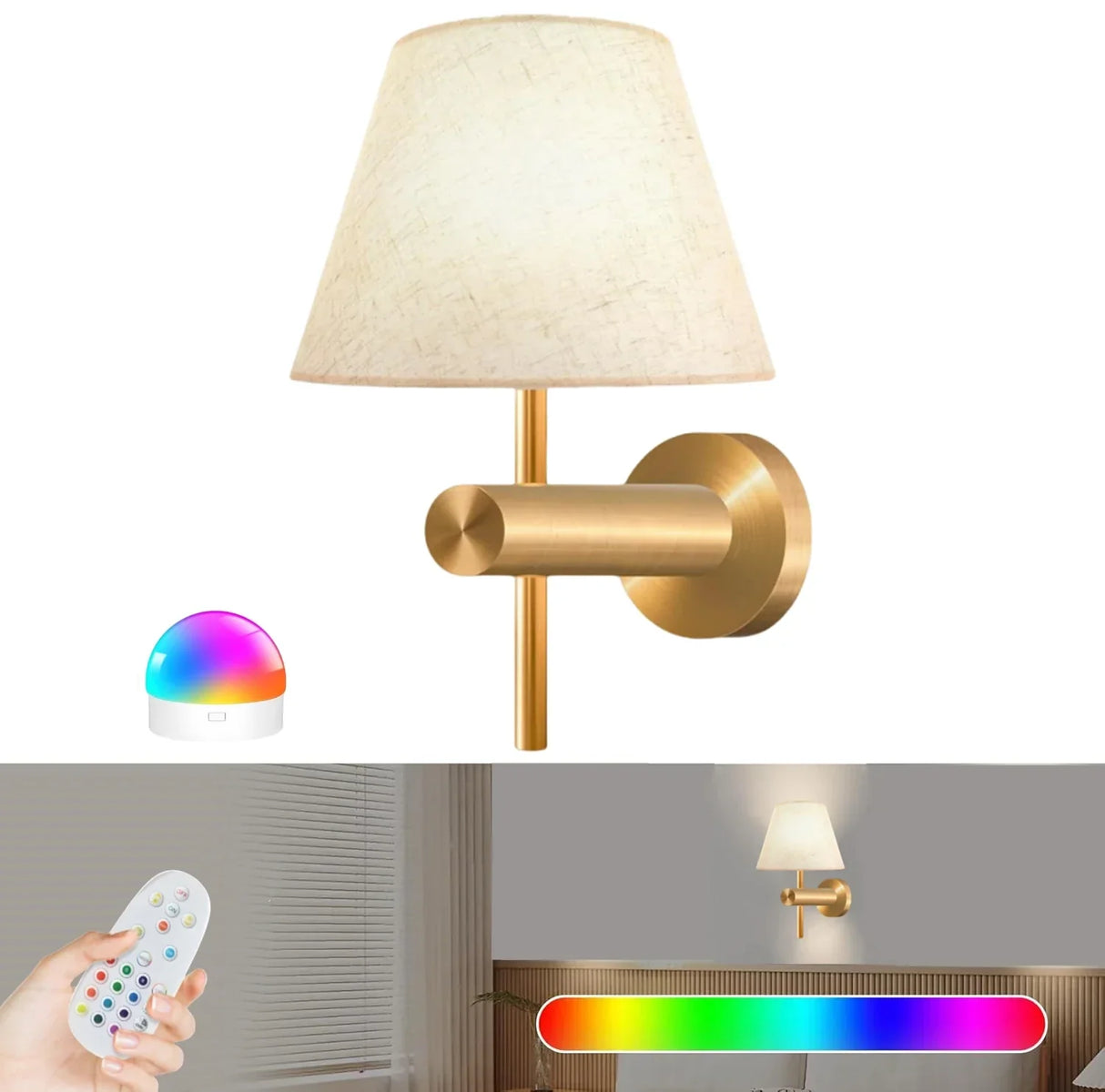 Royallure Trådlös uppladdningsbar vägglampa 12RGB med fjärrkontroll, dimbar nattlampa Carvallo