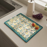 Royallure Absorbent Dish Drying Mat – Floral Polyester Bänkskydd, Anti-Slip & Snabbtorkande Carvallo