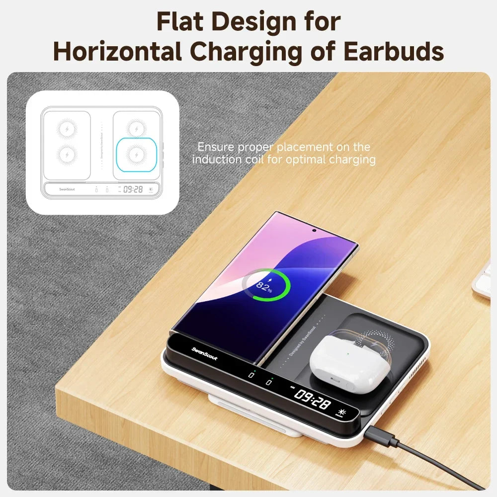 Royallure Dual Wireless Charger – Snabbladdningsdocka för Telefon, Klocka & Hörlurar (Samsung Kompatibel) Carvallo