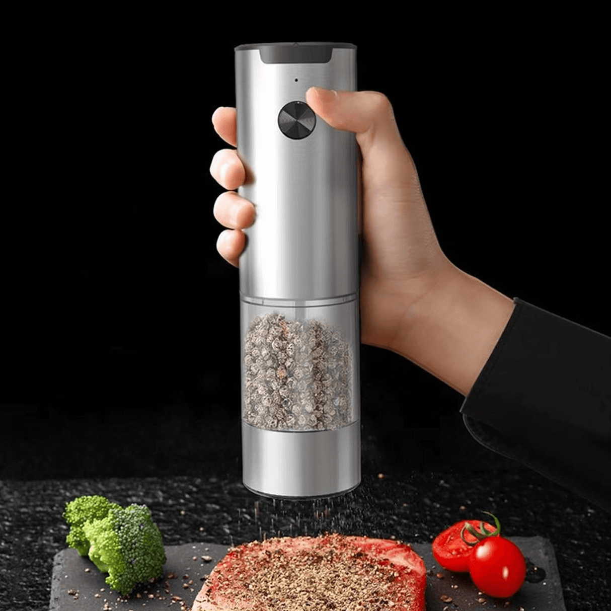 Royallure Electric Salt & Pepper Grinder Set – Justerbar Grovlek, LED-Decorator, Enhandanvändning Carvallo