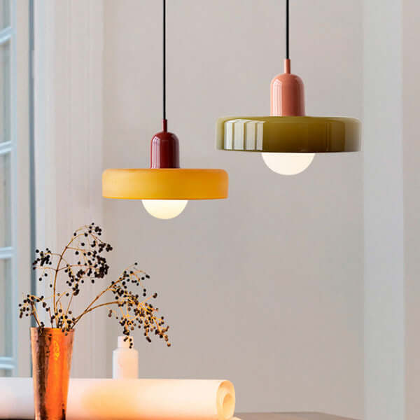 Royallure Bauhaus Färgat Glas Pendel-lampa – Konstnärlig Glasburk, Geometrisk, Retro-Modern Carvallo