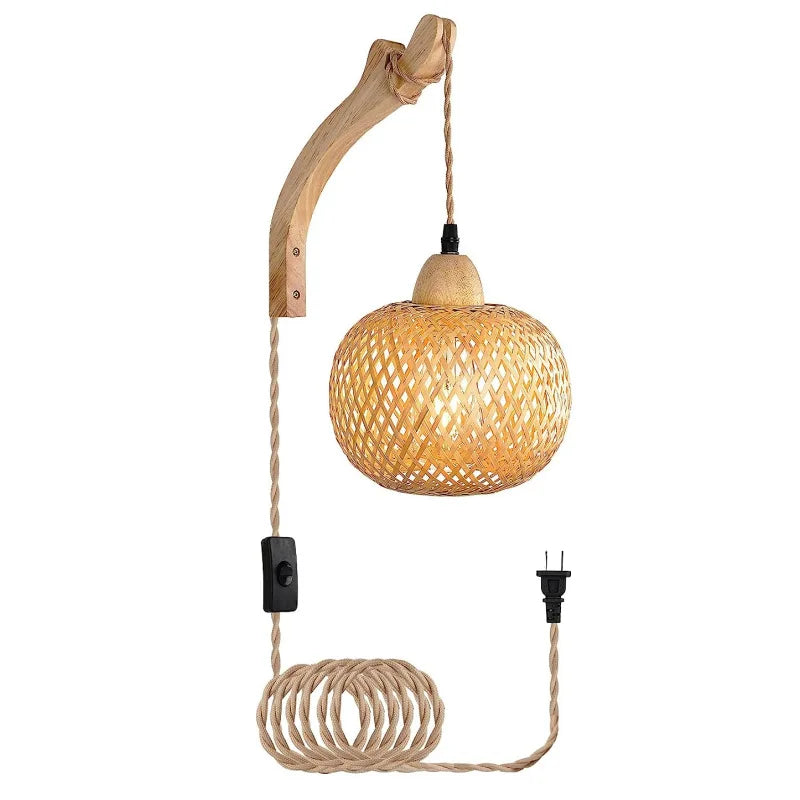 Royallure Bamboo Rattan Vägglampa Handvävd Korgbelysning för Rumsinredning Carvallo
