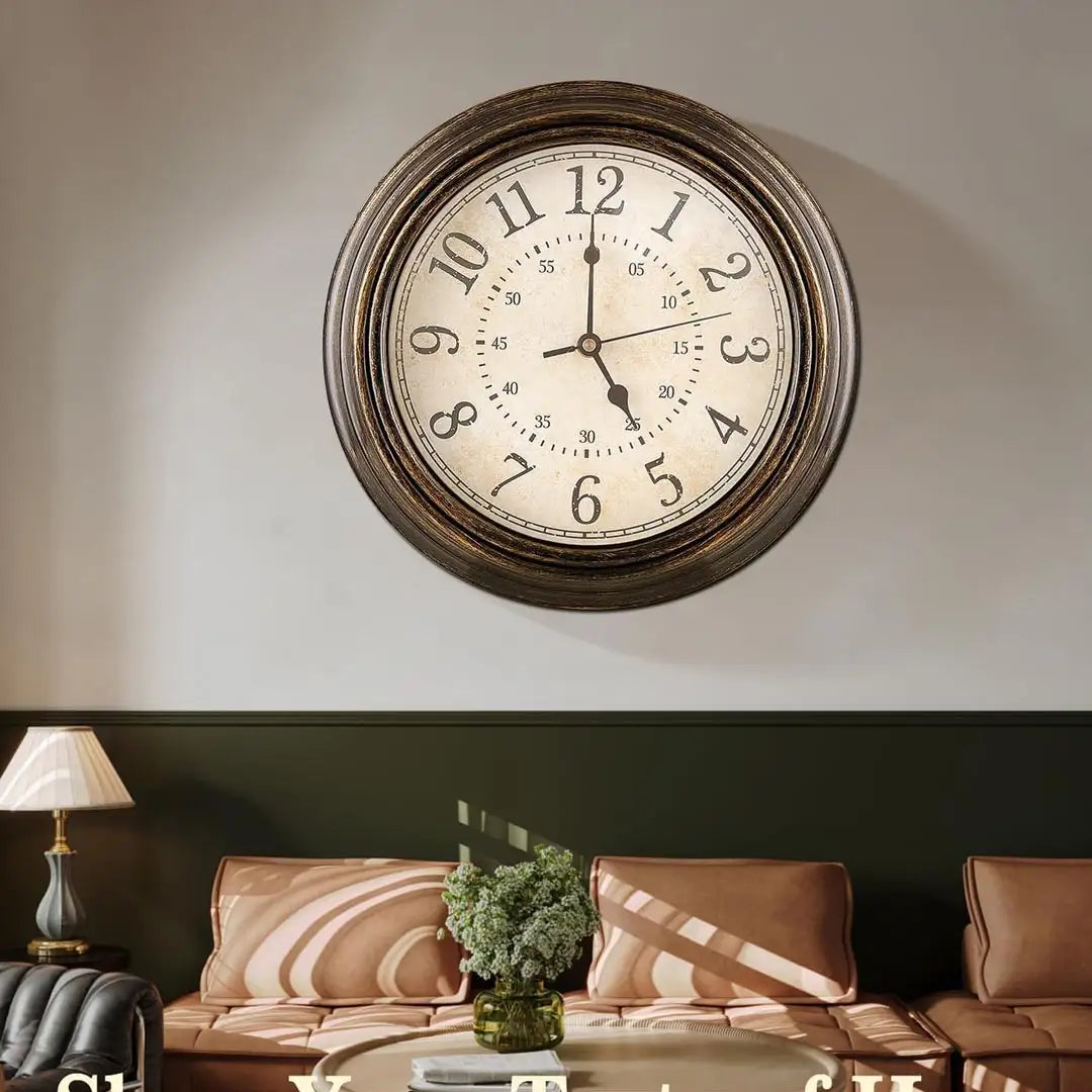 Royallure Vintage Tyst Kvarts Väggklocka – Icke-Tickande Svep, Antik Design Carvallo