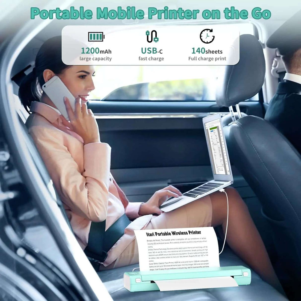 Royallure Pocket Thermal Printer – Kompakt bläckfri, Bluetooth Skriv ut var som helst Carvallo