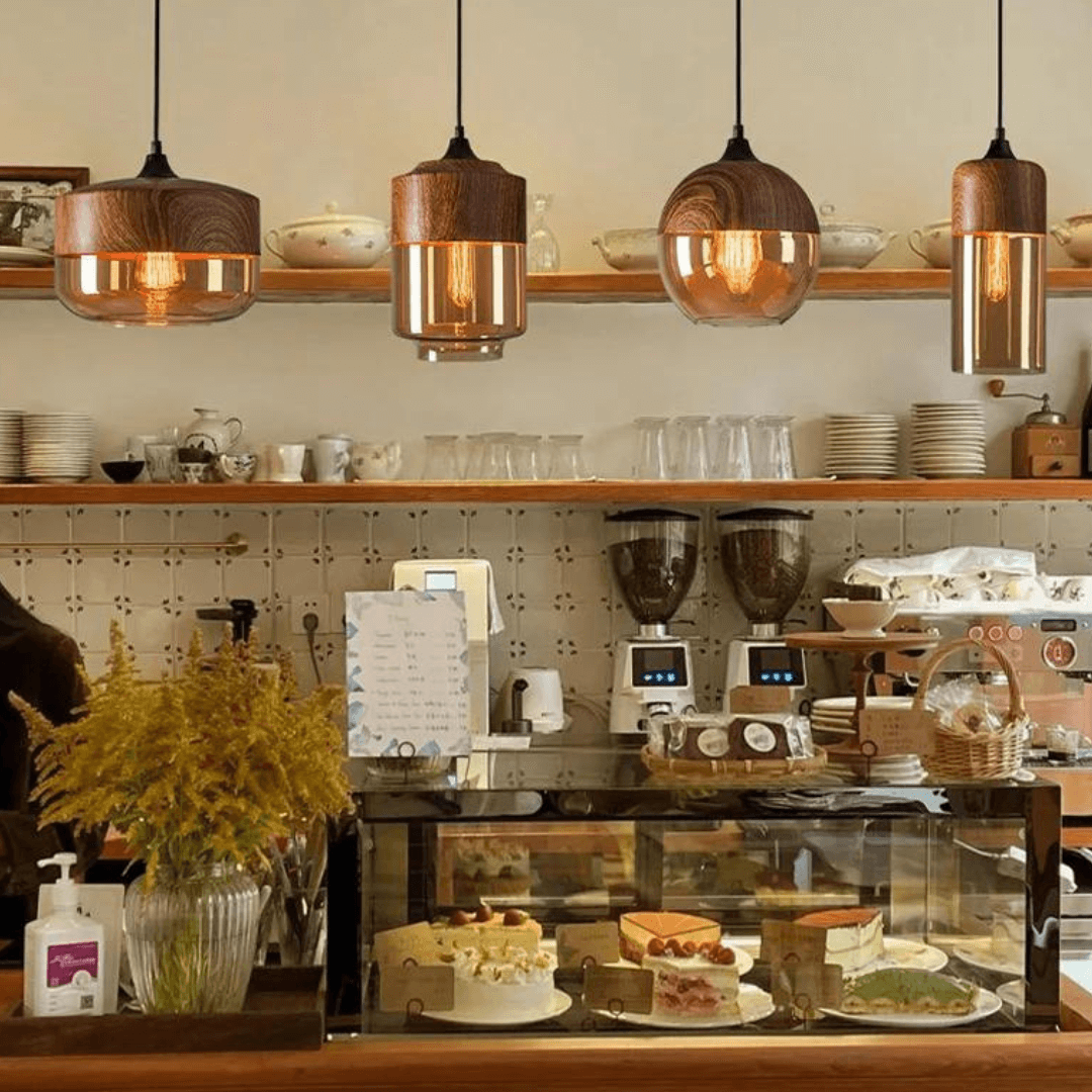 Royallure Skandinavisk Tr ä taklampa – Justerbar trä- och glaskrona Carvallo