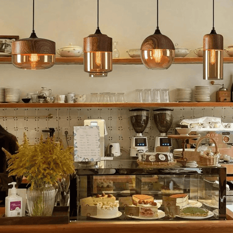 Royallure Skandinavisk Tr ä taklampa – Justerbar trä- och glaskrona Carvallo