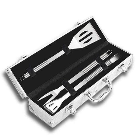Royallure Rostfritt Stål BBQ Verktygsset med Aluminiumfodral — Hållbar Grilluppsättning för Utomhusmatlagning Carvallo