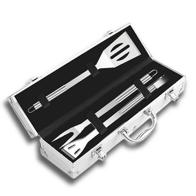 Royallure Rostfritt Stål BBQ Verktygsset med Aluminiumfodral — Hållbar Grilluppsättning för Utomhusmatlagning Carvallo