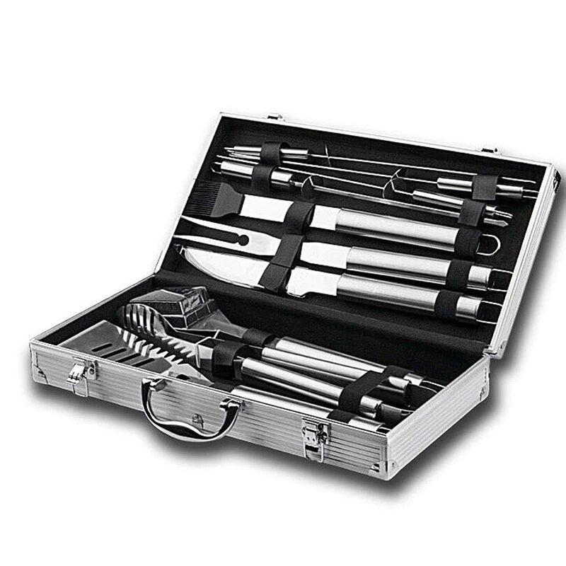 Royallure Rostfritt Stål BBQ Verktygsset med Aluminiumfodral — Hållbar Grilluppsättning för Utomhusmatlagning Carvallo