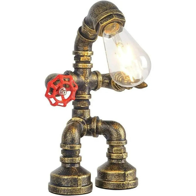 Royallure Steampunk Robot Pipe Table Lamp – Industriell Järnskulptur med E27-sockel Carvallo