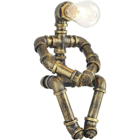 Royallure Steampunk Robot Pipe Table Lamp – Industriell Järnskulptur med E27-sockel Carvallo