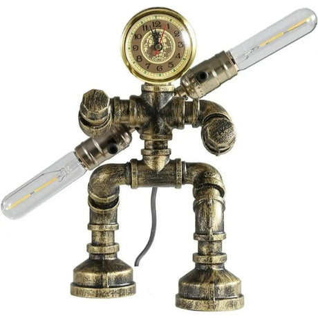 Royallure Steampunk Robot Pipe Table Lamp – Industriell Järnskulptur med E27-sockel Carvallo