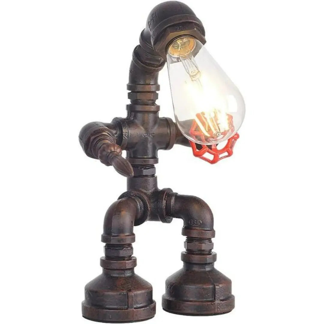 Royallure Steampunk Robot Pipe Table Lamp – Industriell Järnskulptur med E27-sockel Carvallo