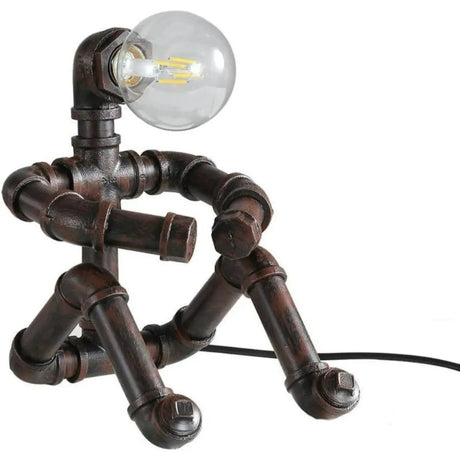 Royallure Steampunk Robot Pipe Table Lamp – Industriell Järnskulptur med E27-sockel Carvallo