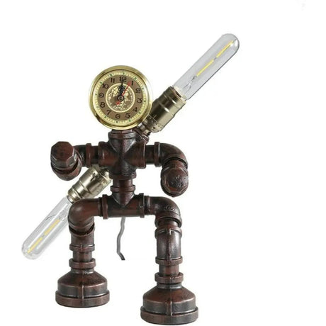 Royallure Steampunk Robot Pipe Table Lamp – Industriell Järnskulptur med E27-sockel Carvallo