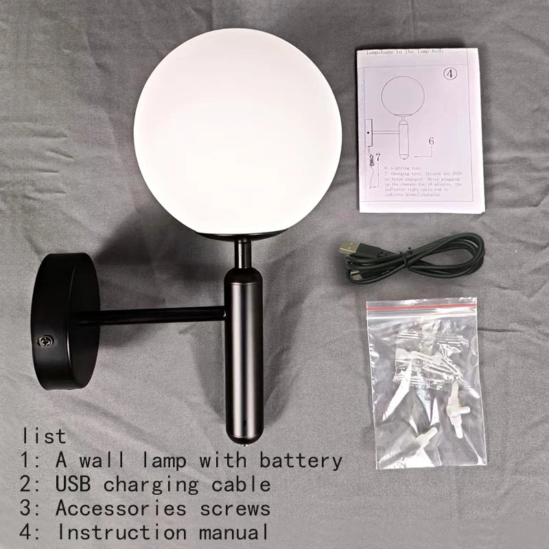 Royallure Touch Control Charging LED Vägglampa Trådlös Tri-Färg Dimmbar Sänglampa Carvallo