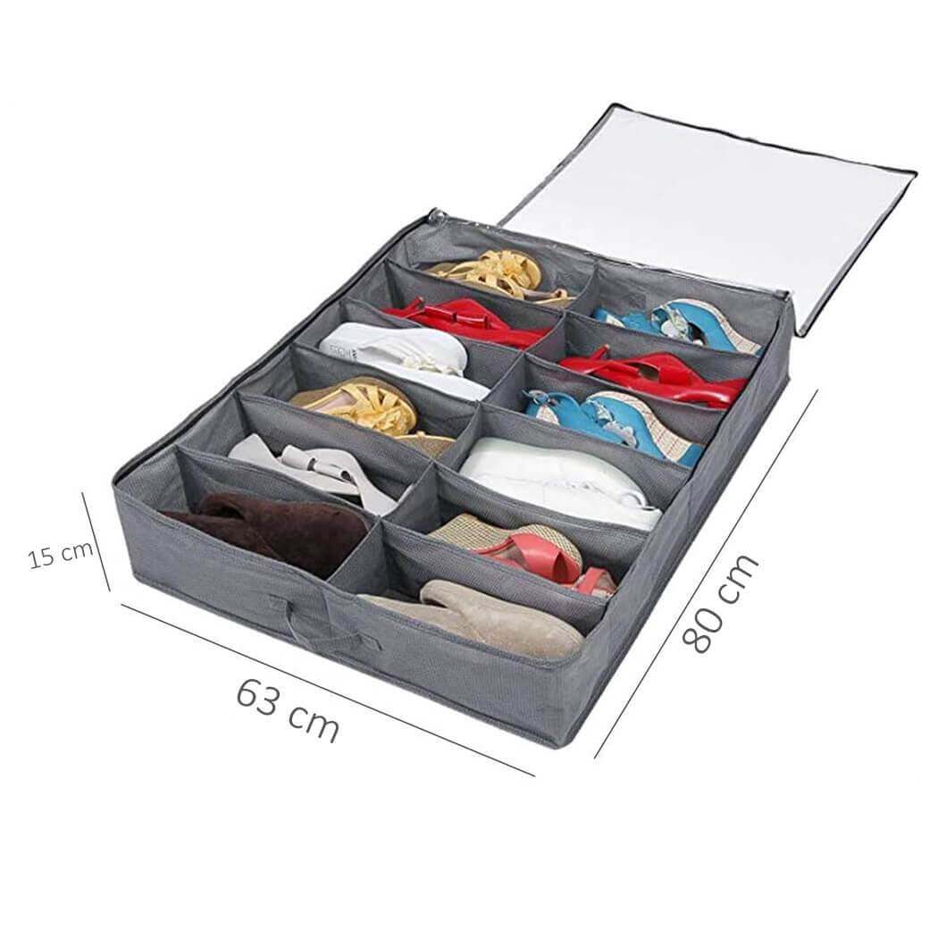 Royallure Under-Bed Skoväskor (2-Pack) – Dragkedjestängning, Rymmer 24 Par, Platsbesparande Carvallo