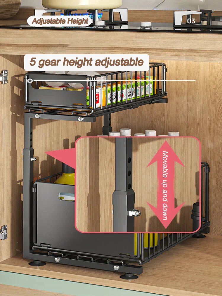 Royallure Utdragbar Under Disk Organiser 2-Lagers Justerbar Glidande Hylla för Skåp Carvallo