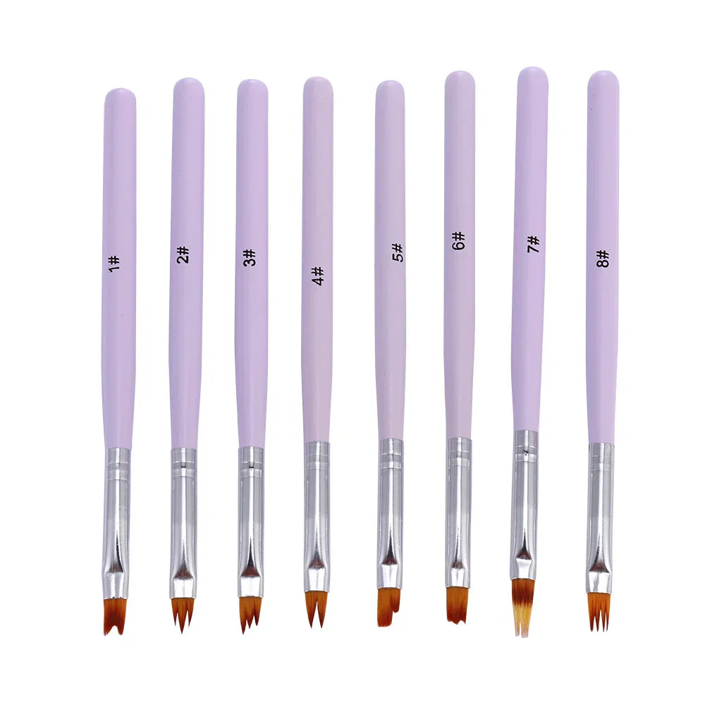 Carvallo-penselsæt NailMuse 8-pak | Fine detaljpenner til gel og neglekunst | Træhåndtag | Fås i 5 farver Carvallo