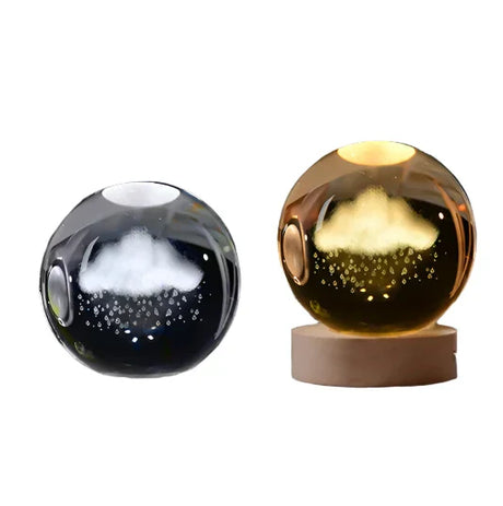 LumiCrystal - 3D LED Nattljus med Stjärnprojektor och Träbas Carvallo