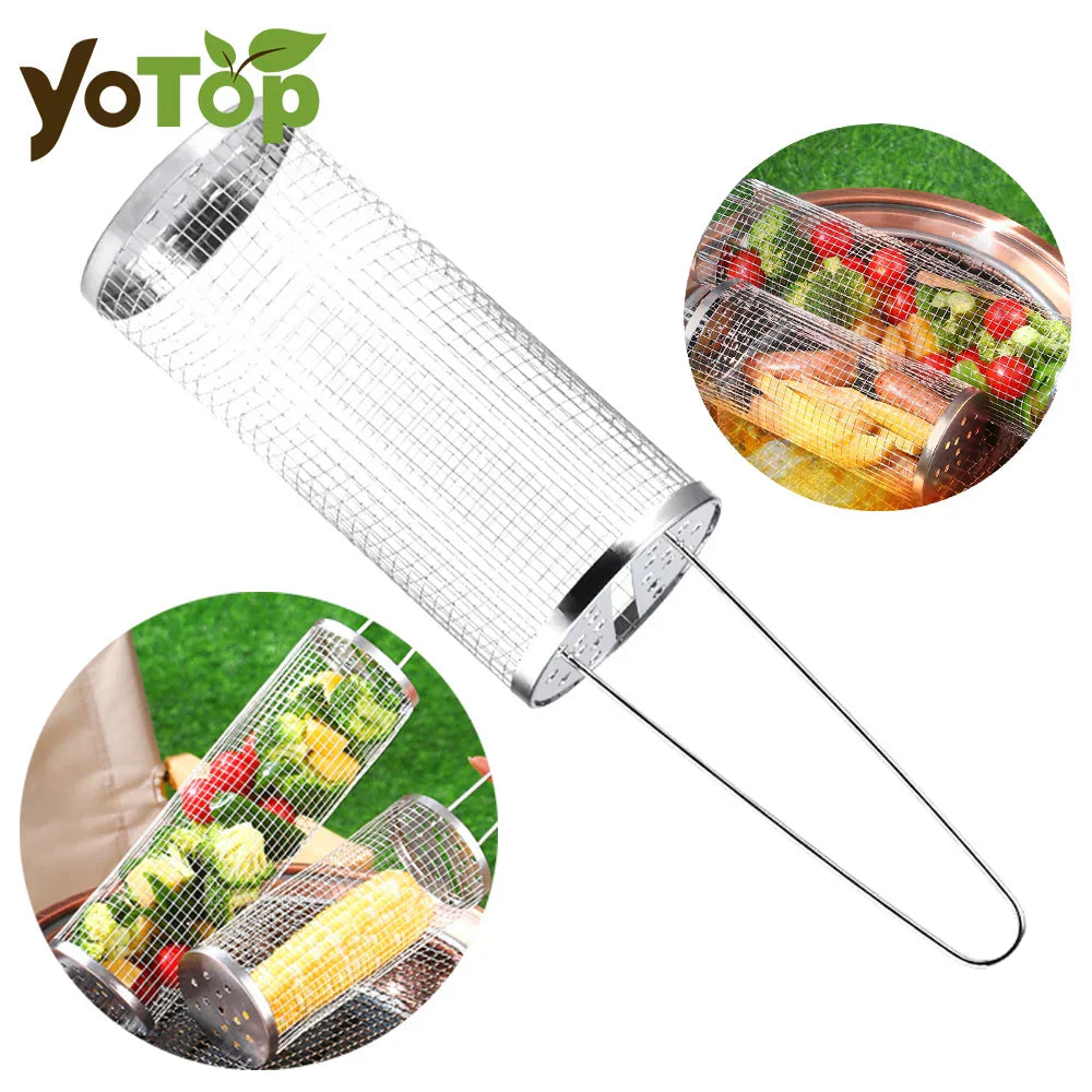 Carvallo ProMesh Grillkorb rostfritt stål | Värmebeständig & med ergonomiskt handtag | För kött, grönsaker & mer | 37/47 cm | Direkt över glöd Carvallo