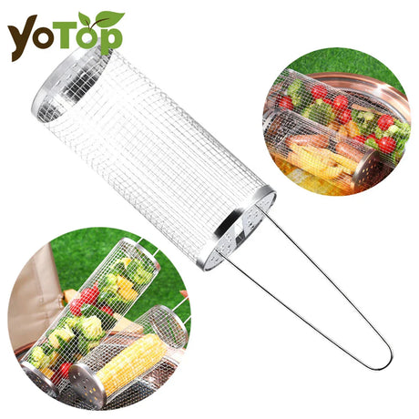 Carvallo ProMesh Grillkorb rostfritt stål | Värmebeständig & med ergonomiskt handtag | För kött, grönsaker & mer | 37/47 cm | Direkt över glöd Carvallo