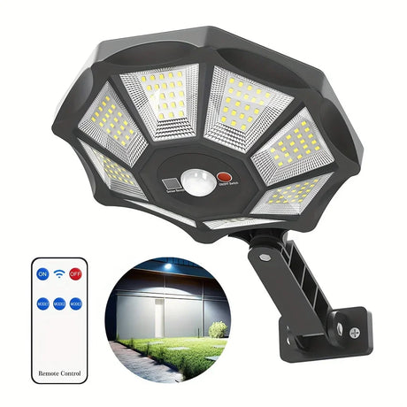 Carvallo OctaBeam | 168 LED Solarlampa | 360° Vidvinkel | IP65 | Med fjärrkontroll & Rörelsesensor Carvallo