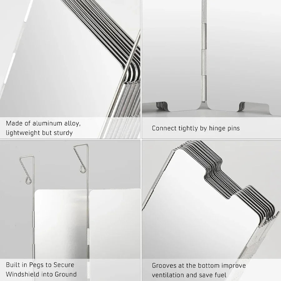 Carvallo Camping Vindskydd | Fällbar & Ultralätt | Rostfritt stål | För gaseldare & utomhuskök Carvallo