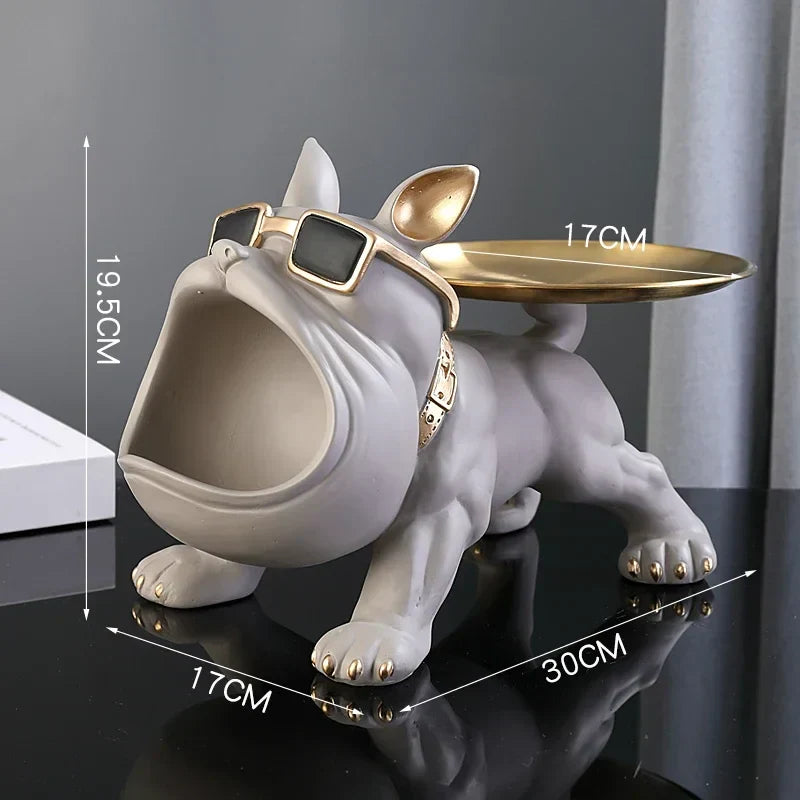 Carvallo | Bulldog Figur med förvaringsfack | 30 cm dekorskulptur | Resin konstverk | Djurstaty för vardagsrum Carvallo