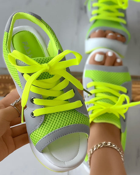 Chic Panelklädda Snörskor Sandaler-Shoes for Women-Hemnix-Grön-35-Hemnix