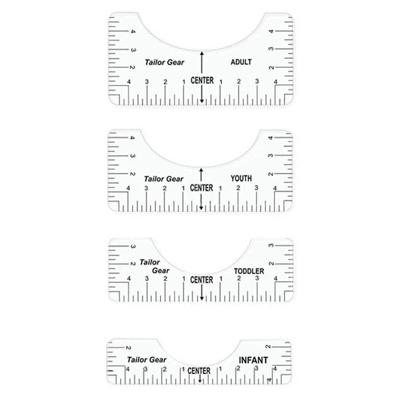 Carvallo T-Shirt Justeringslinjaler i set | 4/8 styck | Flexibelt PVC-mätsverktyg för textiltryck & sömnadsarbeten | För vuxna & barnstorlekar Carvallo