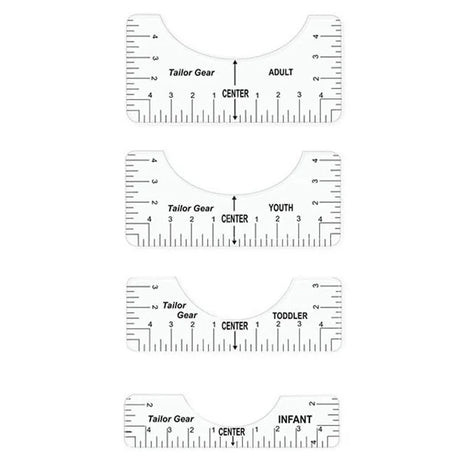 Carvallo T-Shirt Justeringslinjaler i set | 4/8 styck | Flexibelt PVC-mätsverktyg för textiltryck & sömnadsarbeten | För vuxna & barnstorlekar Carvallo