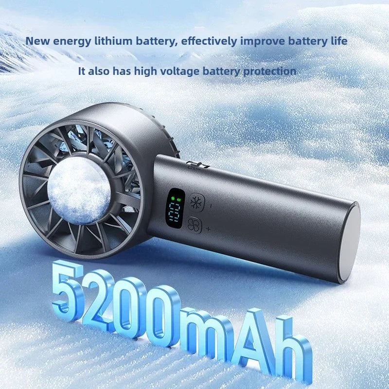 Carvallo Mini-handsfläkt med is-kylning och LED-display | USB-uppladdningsbar och bärbar | För utomhus, resor och heta sommardagar Carvallo