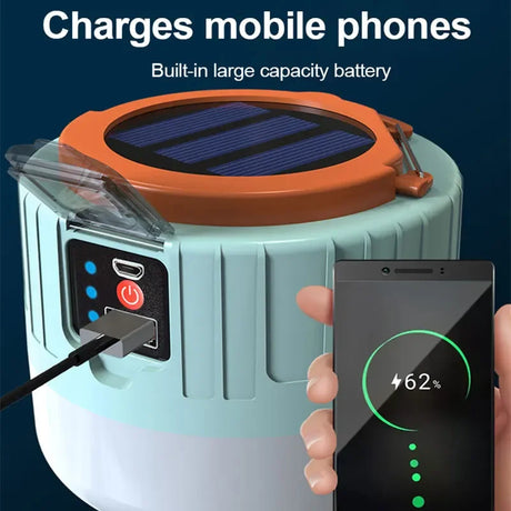 Carvallo Solar LED Campinglampa | Uppladdningsbar via USB & Sol | 3 Ljuslägen | Med fjärrkontroll & Batteriindikator | För Utomhus & Nödsituationer Carvallo