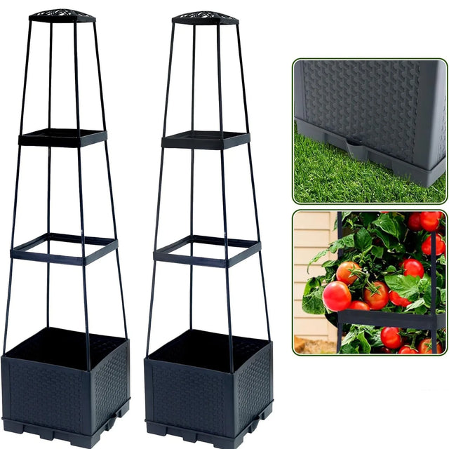 Carvallo GrowTower höjbädd växtkärl med stöd | 114 cm höjd | Modulärt tomat- & grönsakstornssystem | Med vattentank Carvallo