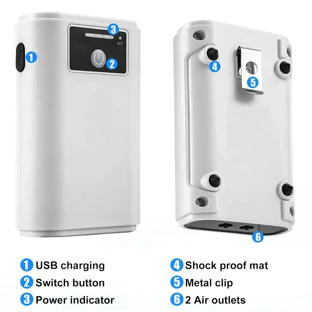 Carvallo SmartOxy Uppladdningsbar Syrepump för Akvarium & Utomhus | Tyst Luftpump med Batteri & USB | Automatisk AC/DC-omkoppling & LED-display Carvallo