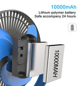 Carvallo Clip-Ventilator med batteri | 10000 mAh | 360° roterbar | Tyst & kraftfull | För bord, hylla & på språng Carvallo