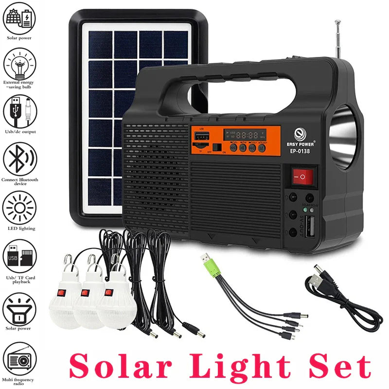 Carvallo-Multifunktionsgerät Solariq Pro | Ljus, Powerbank, Radio & Bluetooth-Högtalare | Inkl. 3 LED-lampor & Solarpanel-anslutning Carvallo