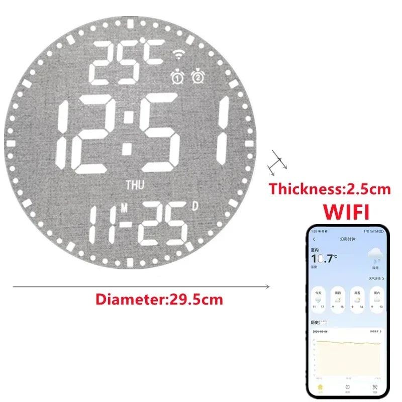 WiFiTid - LED Väggklocka Med Kalender och Dubbel Alarmfunktion Carvallo