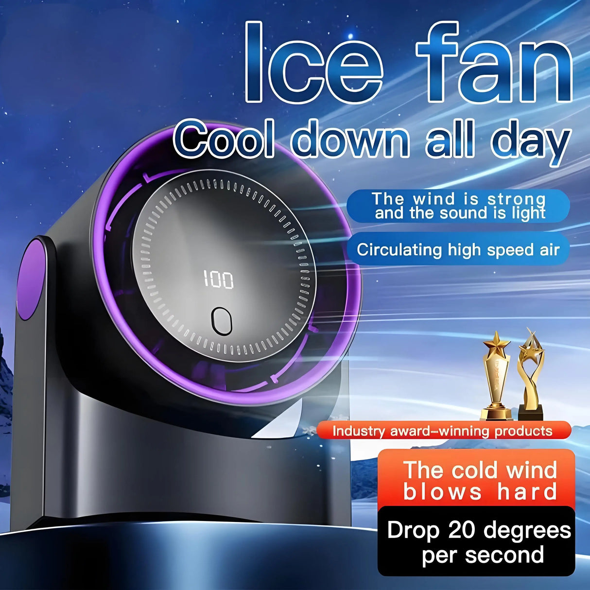 Carvallo Bladeless USB Fläkt | 100 Steg | Tyst som en viskning & EnergiEffektiv | Bärbar & Väggmontering Carvallo