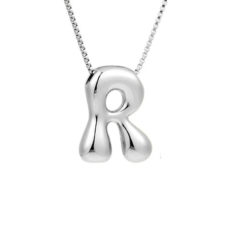 Royelux A-Z Ballong Bubbel Bokstav Hänge Halsband – Silver Chunky Initial Smycken Carvallo