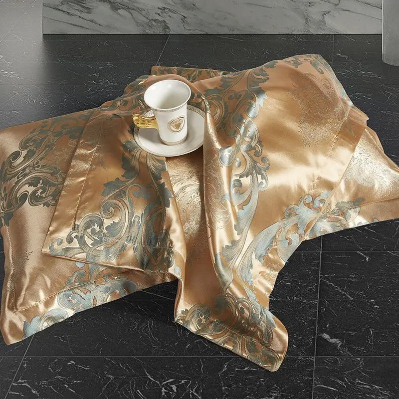 Wostar Satijn Rayon Jacquard Påslakan 220x240 Sommarluxus Dubbelsäng Duntäcke Sängkläder Set Carvallo