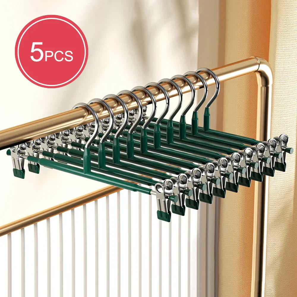 Carvallo rostfria stångklädhängare med klämmor | Justerbar & halkfri | För kjolar, byxor & underkläder | Platsbesparande & sömlös Carvallo