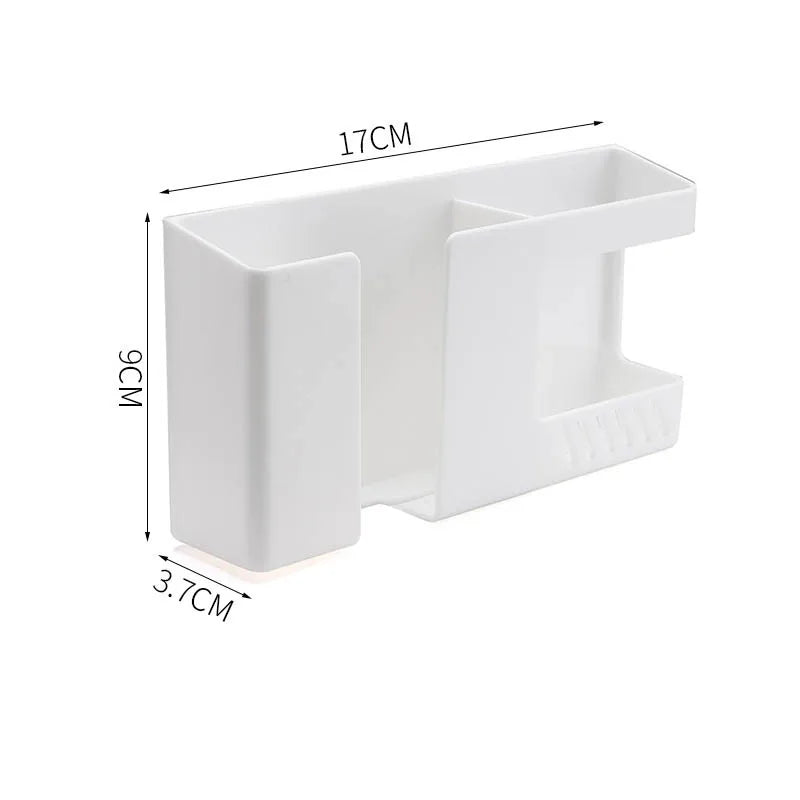 Carvallo Väggfäste utan borrning | Multifunktionell fjärrkontroll- & mobilhållare med krok – 17×9×3,8 cm Carvallo